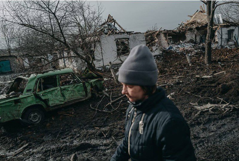 Destruction as result of shelling in Novoselivka Persha