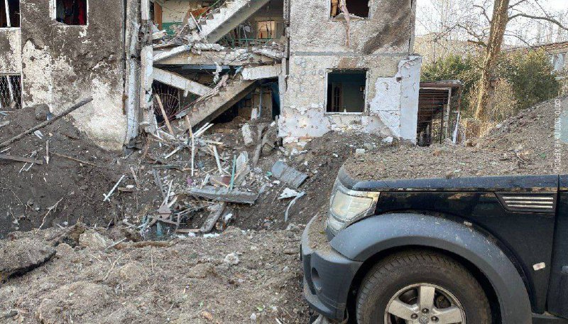 Destruction in Kherson as result of bombardment overnight