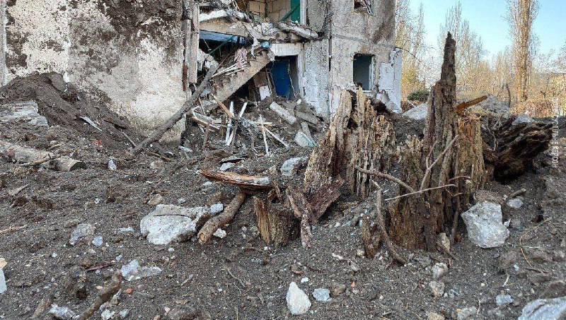 Destruction in Kherson as result of bombardment overnight