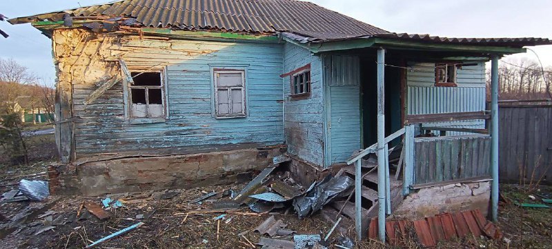 Damage in Guyevo village of Kursk region as result of shelling