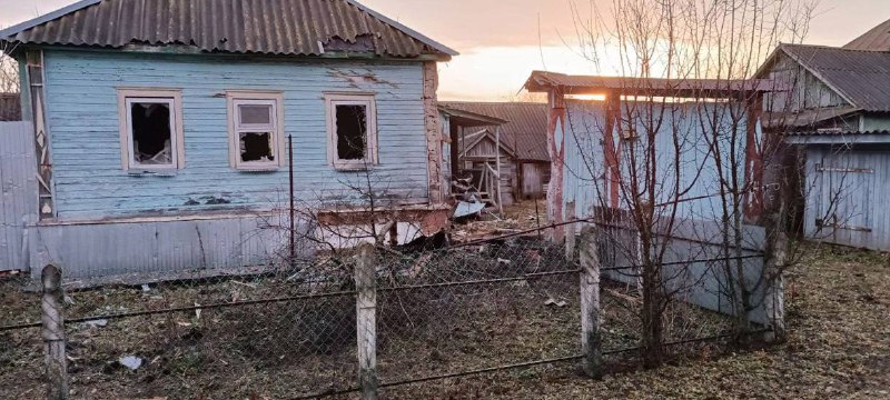 Damage in Guyevo village of Kursk region as result of shelling