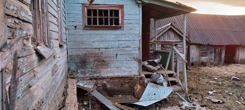 Damage in Guyevo village of Kursk region as result of shelling