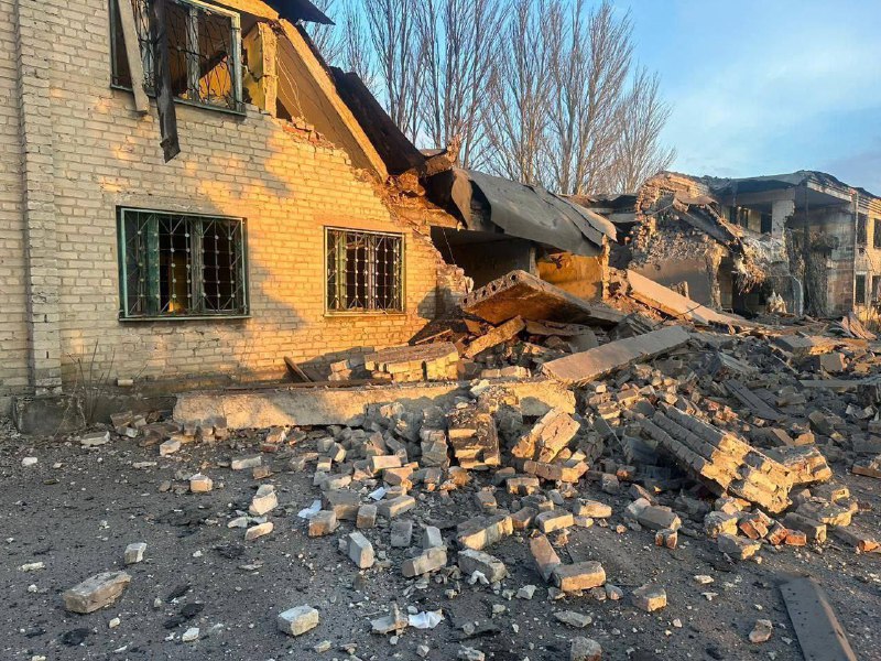 Destruction in Novohrodivka town of Donetsk region as result of Russian bombardment 